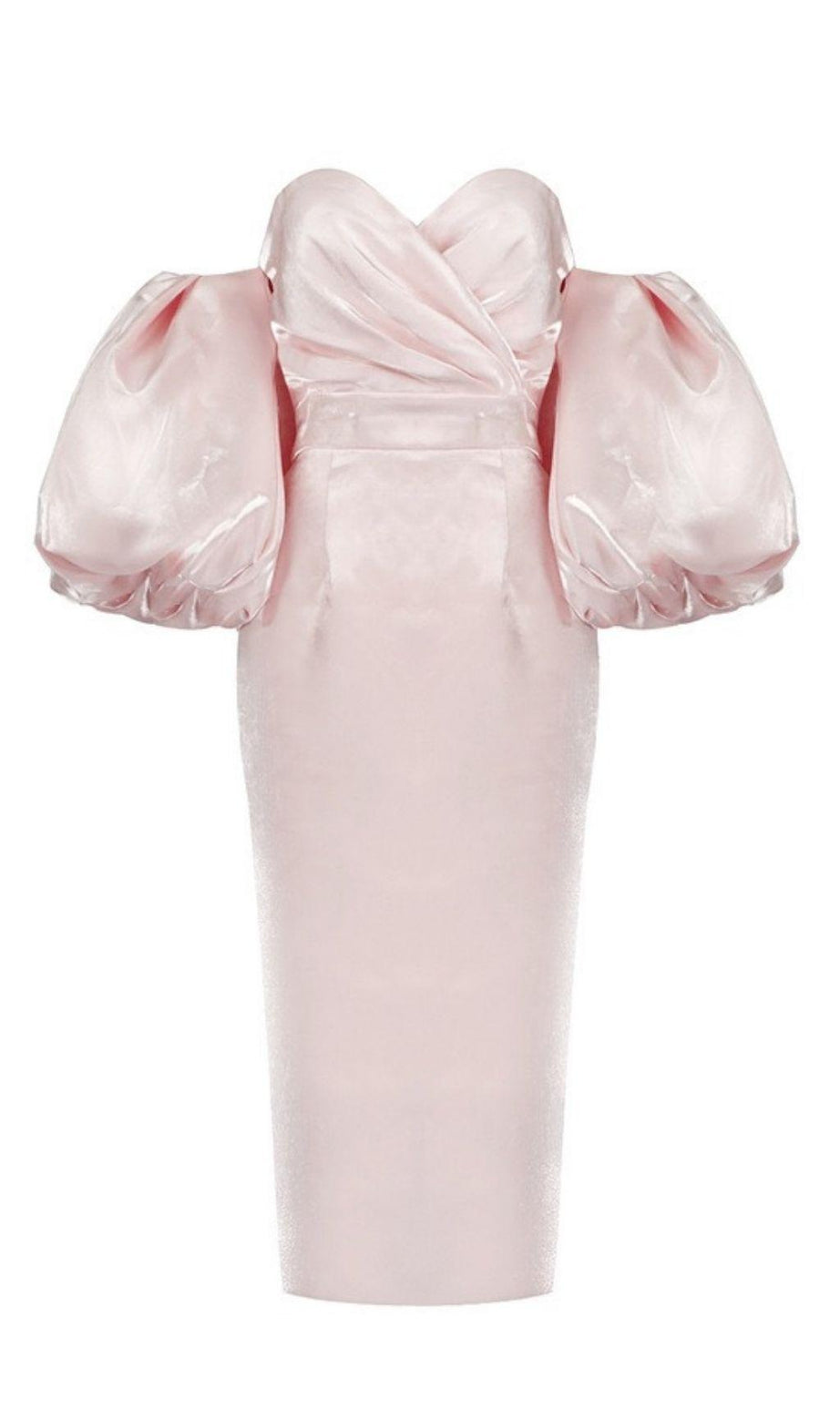 ABITO MIDI SENZA SPALLINE IN RASO ROSA