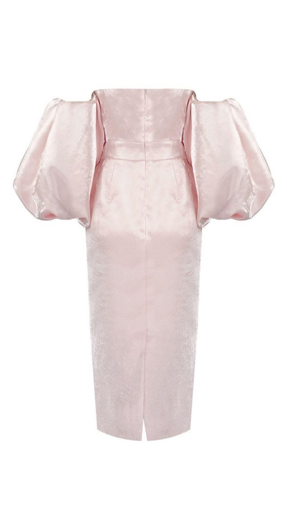 SATIN STRAPLESS MIDI DRESS IN PINK