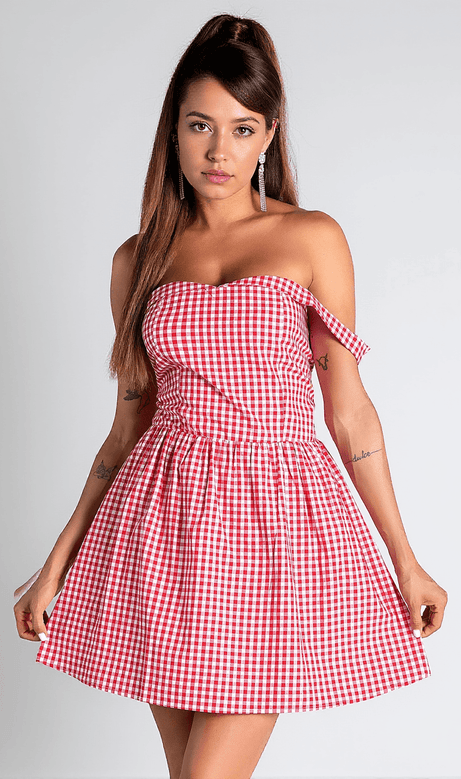 Mini abito scozzese con spalle scoperte Dorotheos