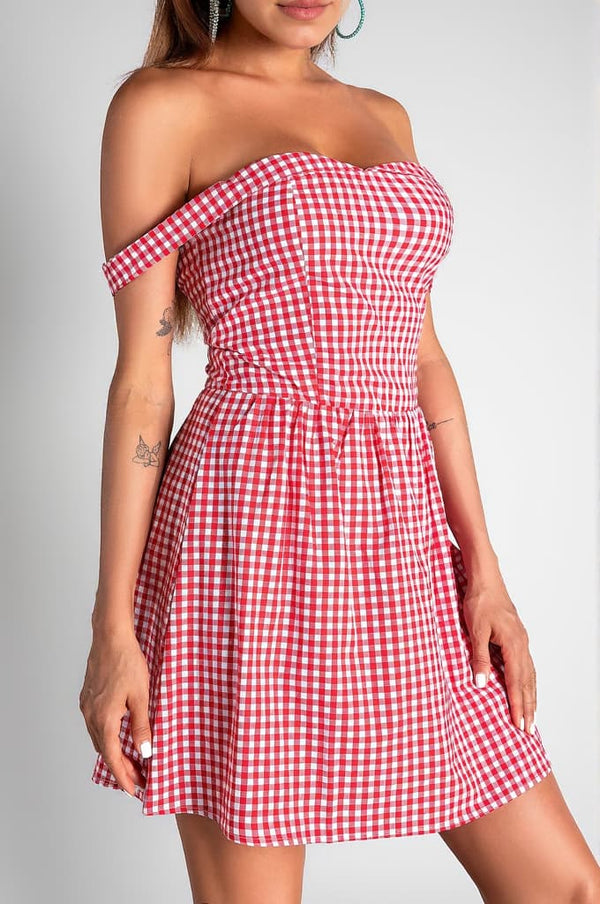 Dorotheos Off Shoulder Plaid Mini Dress