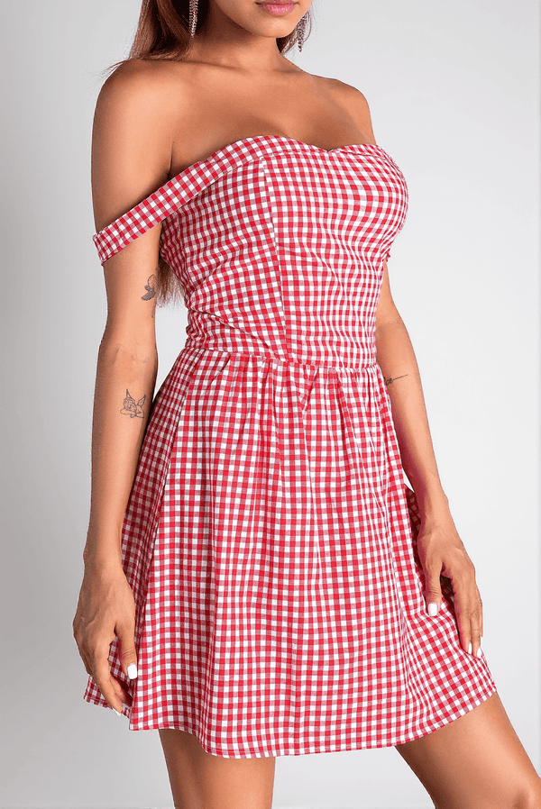 Dorotheos Off Shoulder Plaid Mini Dress