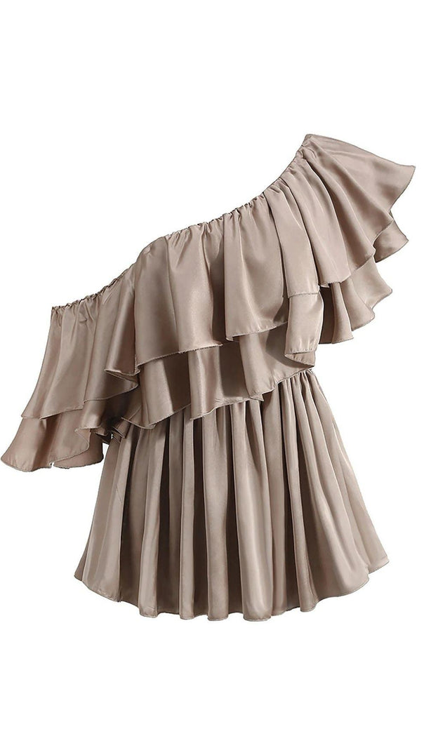 AIIZIE SATIN ONE SHOULDER RUCHED BODYSUIT - product image
