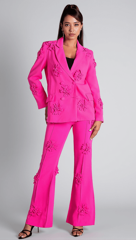 Blazer-Set mit Amaryllis-Blumenstickerei