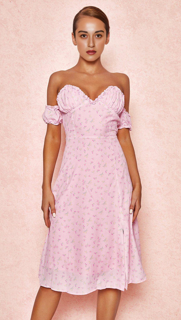 AIIZIE PINK FLORAL STRAPLESS MIDI SUNDRESS-SALE - product image