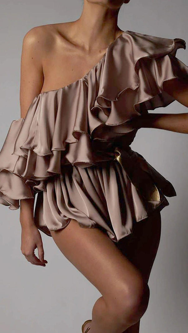 AIIZIE SATIN ONE SHOULDER RUCHED BODYSUIT - product image