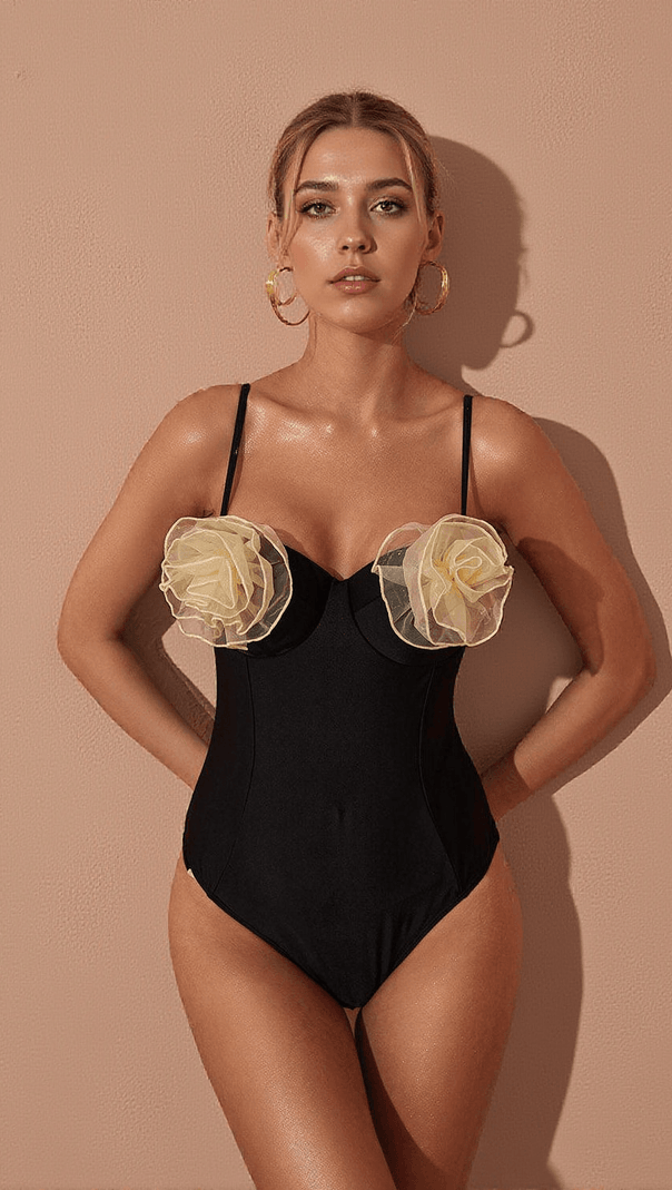 AIIZIE WESSON FLOWER ONE PIECE SWIMSUIT IN BLACK - product image