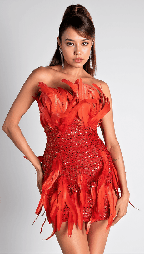 PAPATSI FEATHER MINI DRESS