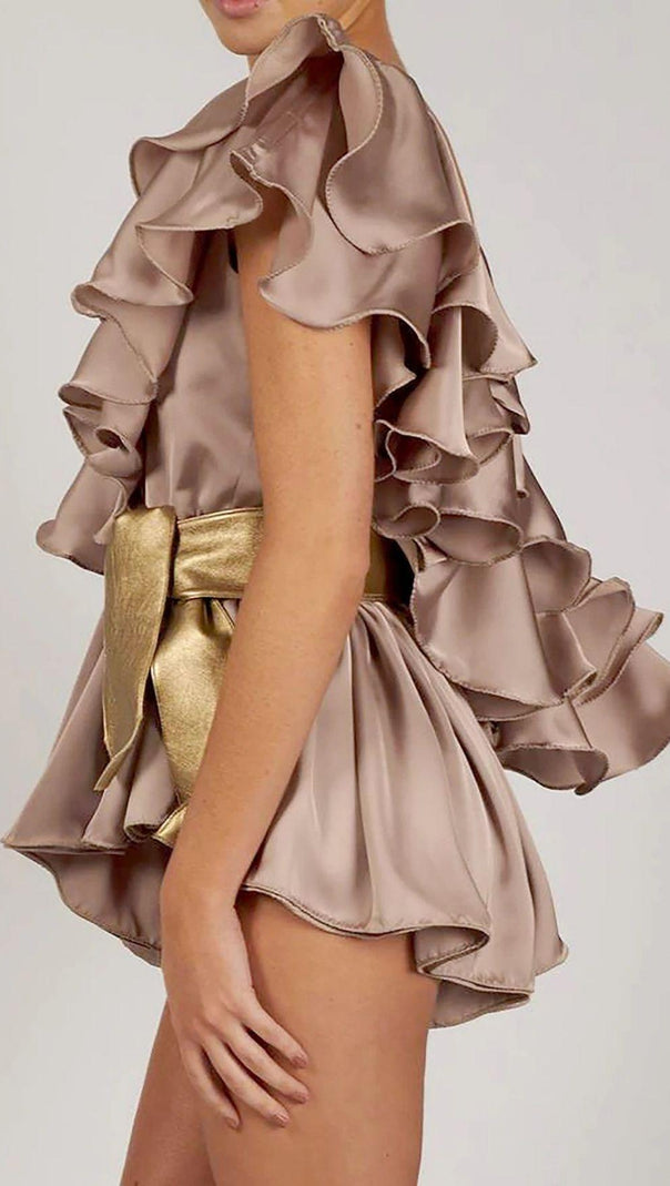 AIIZIE SATIN ONE SHOULDER RUCHED BODYSUIT - product image