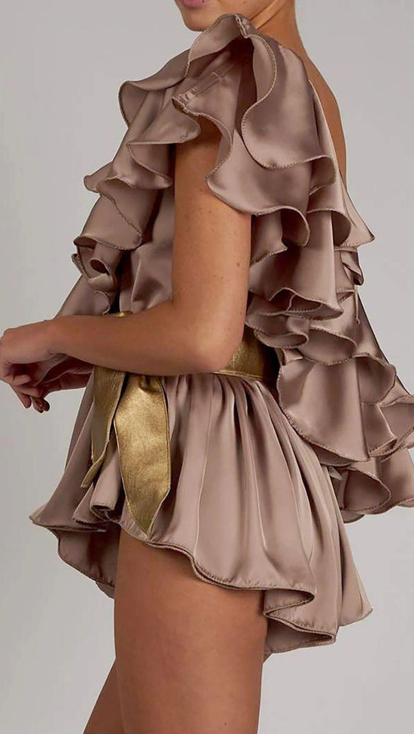 AIIZIE SATIN ONE SHOULDER RUCHED BODYSUIT - product image