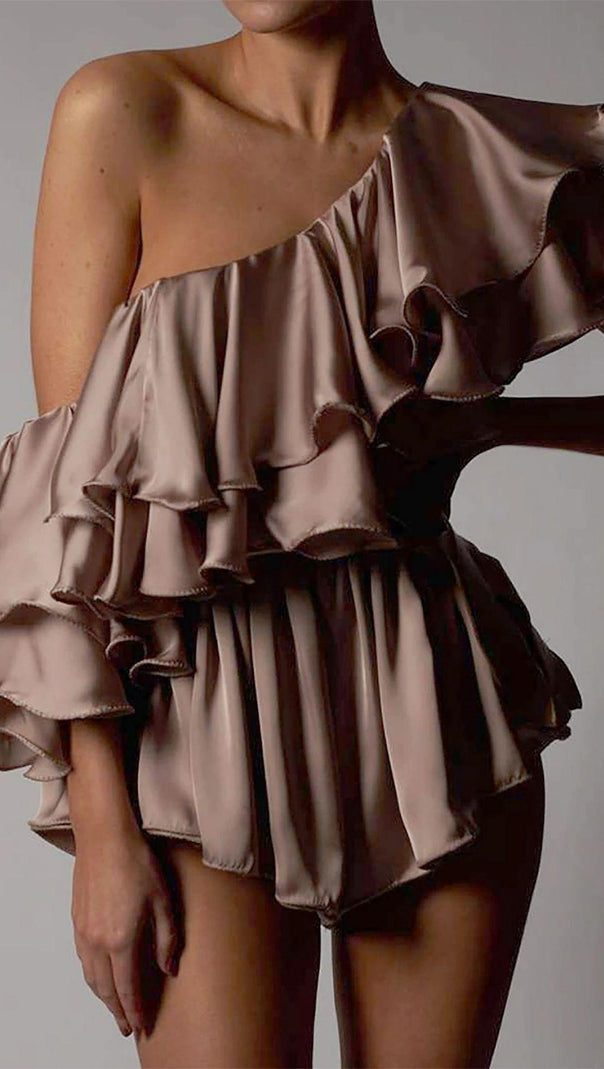 AIIZIE SATIN ONE SHOULDER RUCHED BODYSUIT - product image