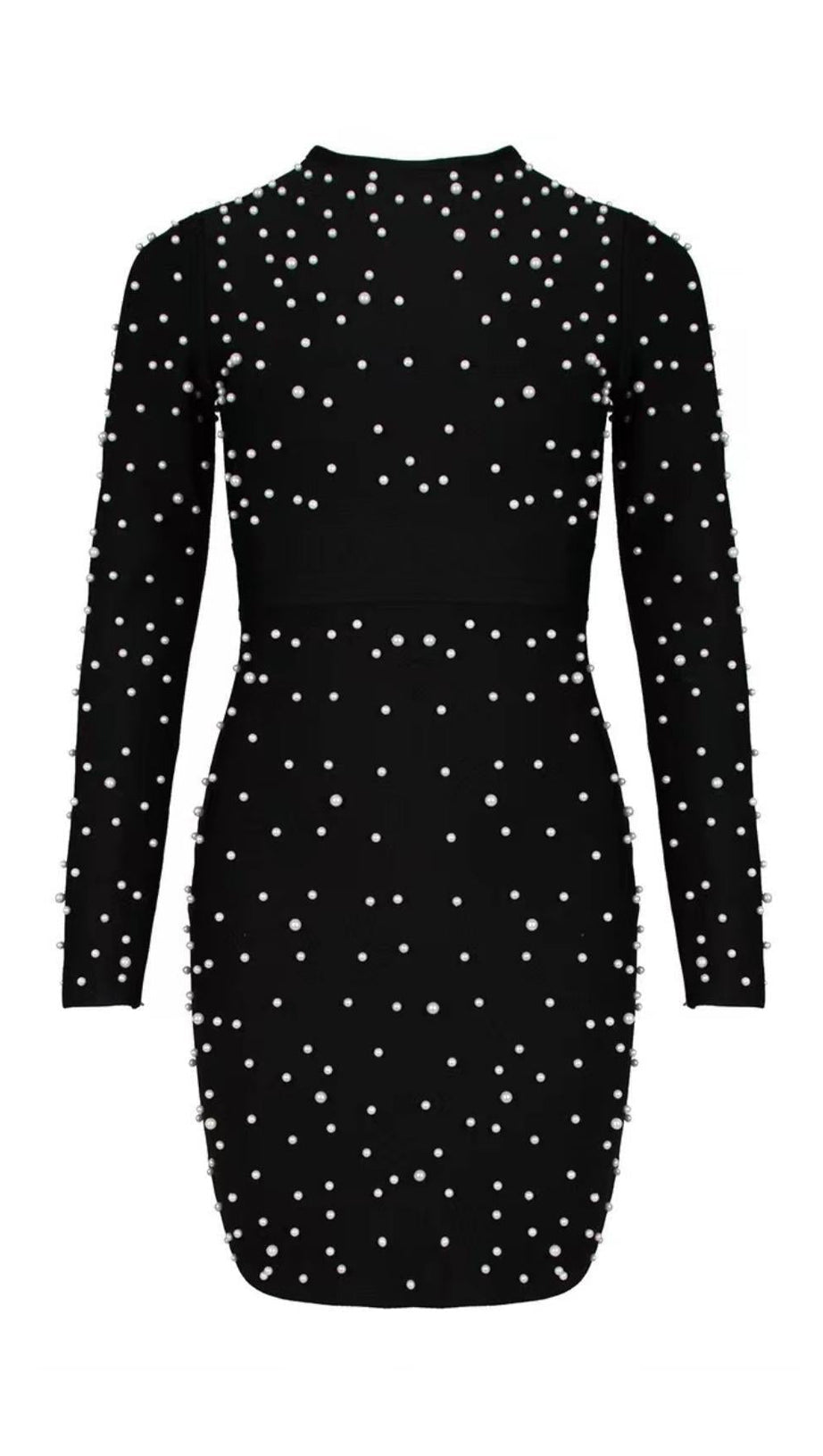 MINI ABITO BENDAGGIO A MANICHE LUNGHE CON PERLE