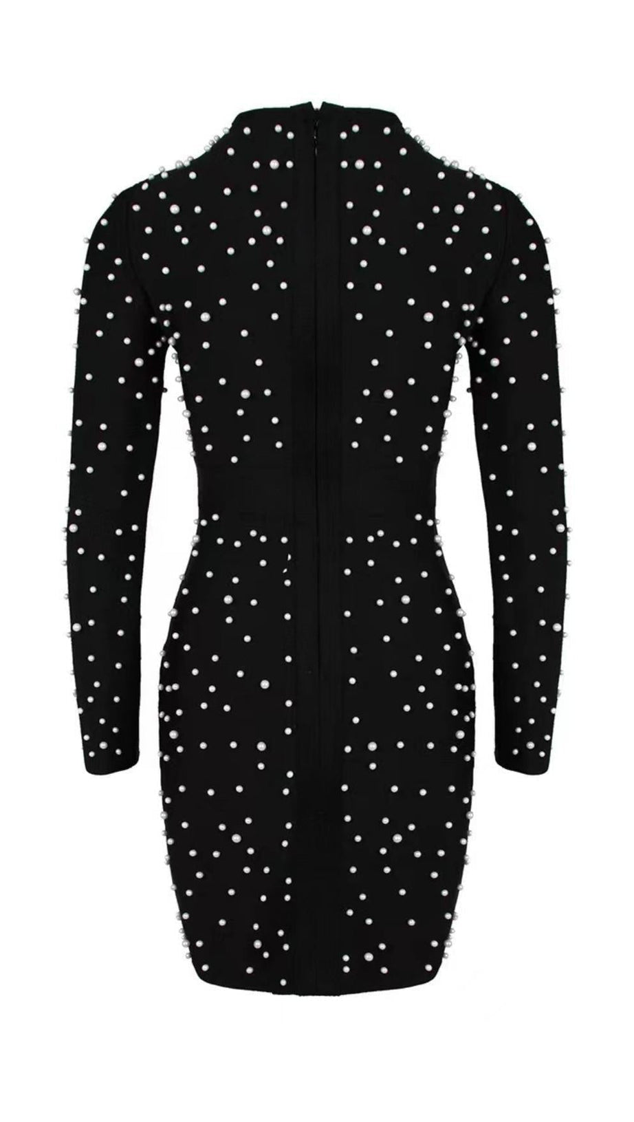 MINI ABITO BENDAGGIO A MANICHE LUNGHE CON PERLE