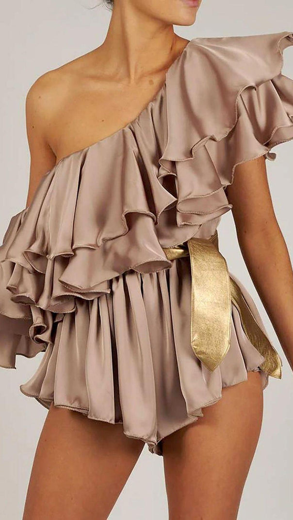 AIIZIE SATIN ONE SHOULDER RUCHED BODYSUIT - product image