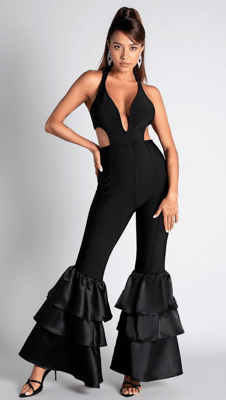 VALA V-NECK RUFFLE BACKLESS JUMPSUIT
