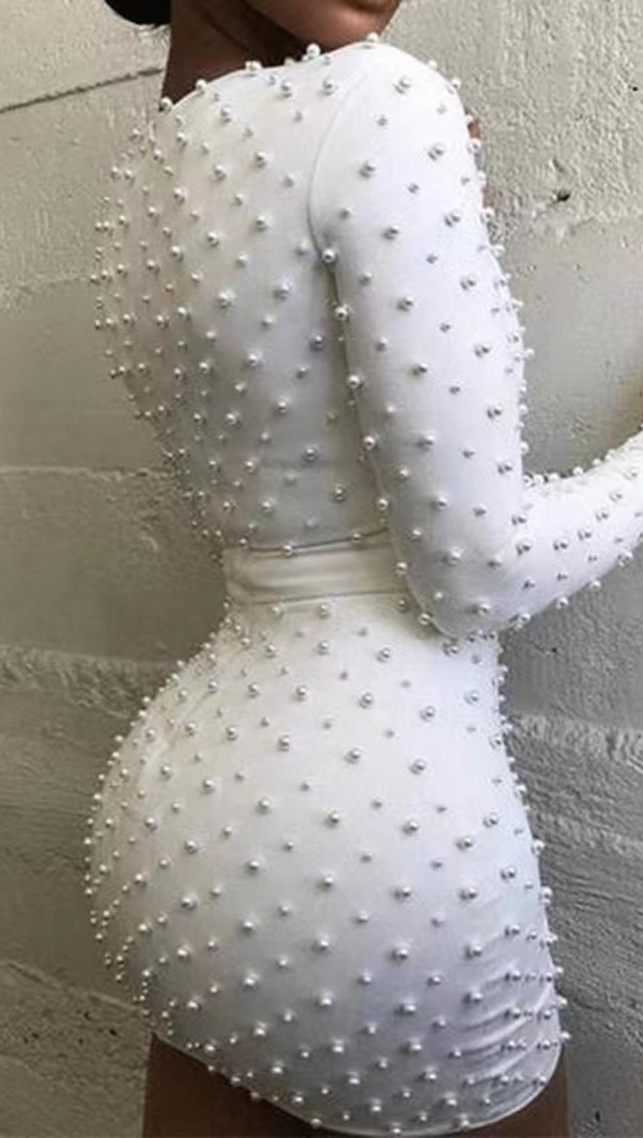 MINI ABITO BENDAGGIO A MANICHE LUNGHE CON PERLE