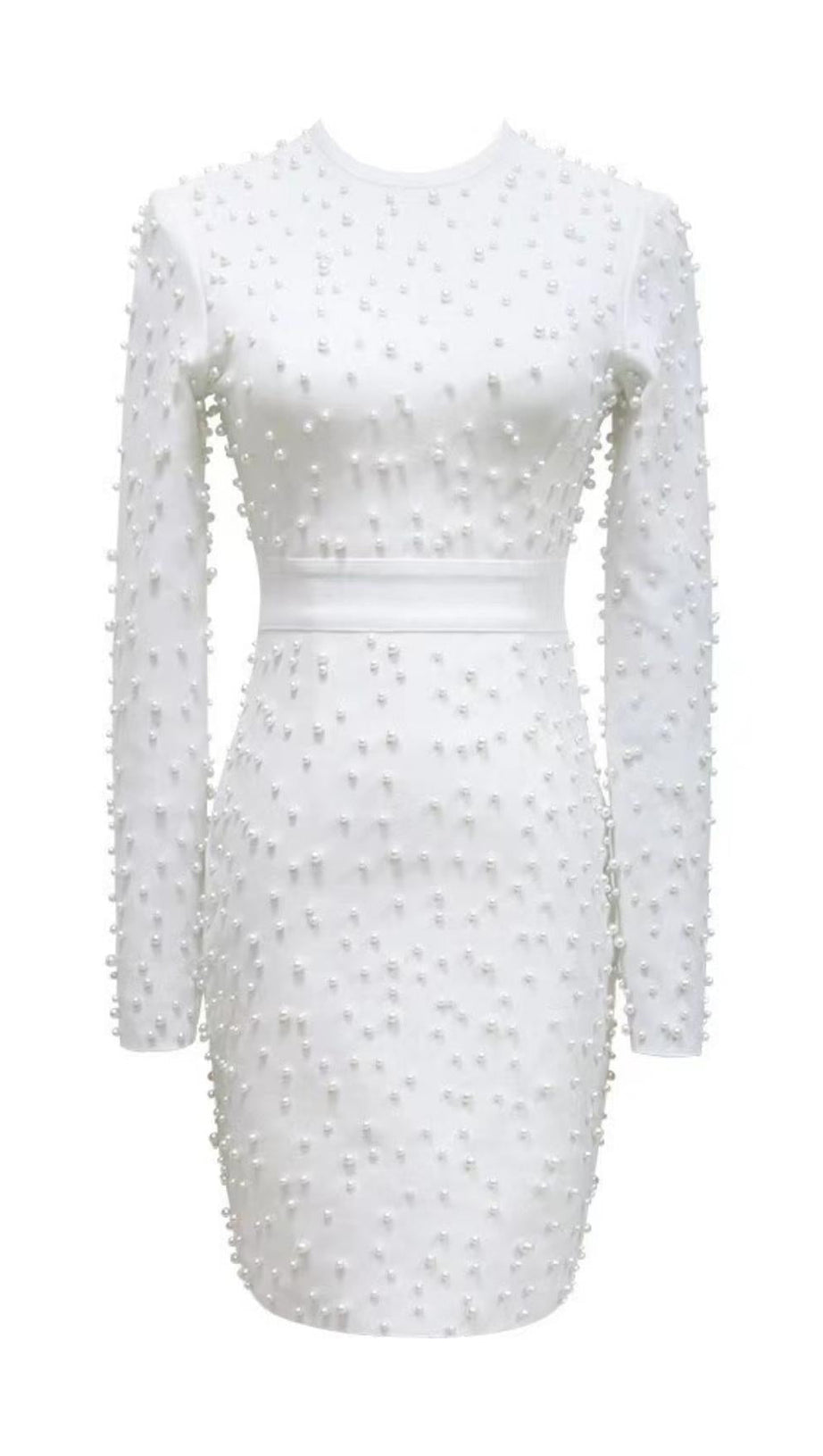 MINI ABITO BENDAGGIO A MANICHE LUNGHE CON PERLE