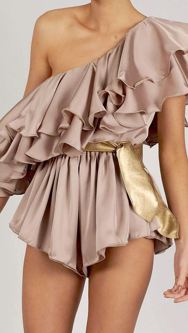 AIIZIE SATIN ONE SHOULDER RUCHED BODYSUIT - product image
