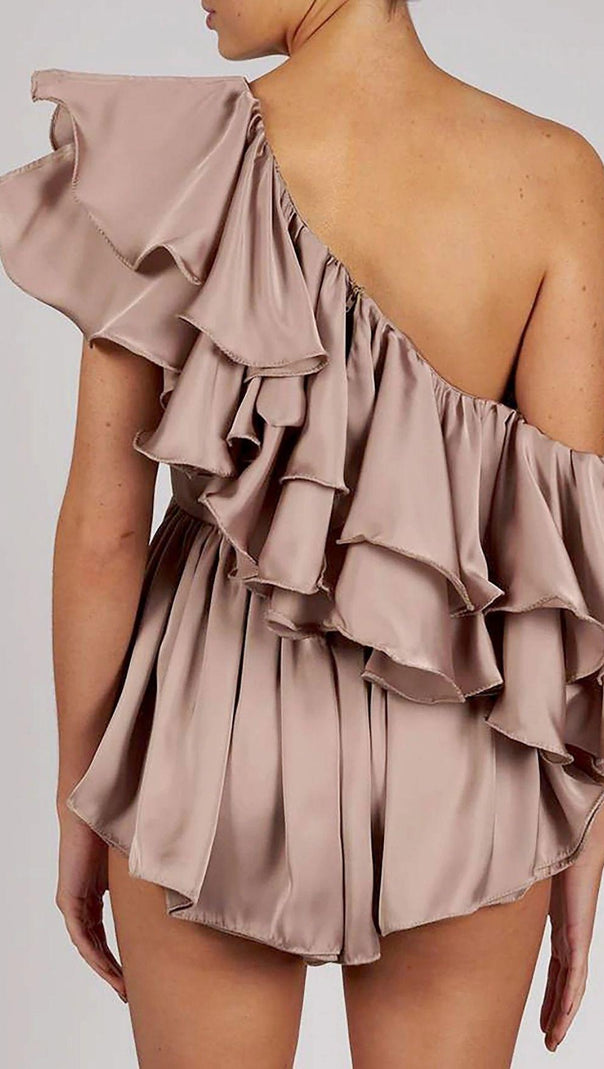 AIIZIE SATIN ONE SHOULDER RUCHED BODYSUIT - product image