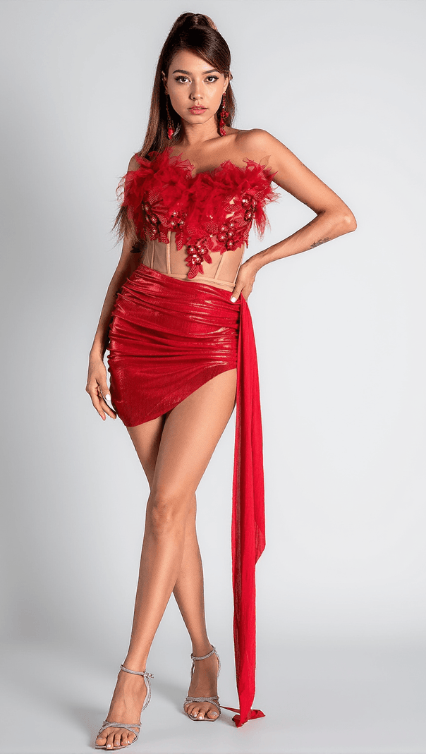 AIIZIE PELAGIA FEATHER CORSET METALLIC 2 PIECE SET - product image
