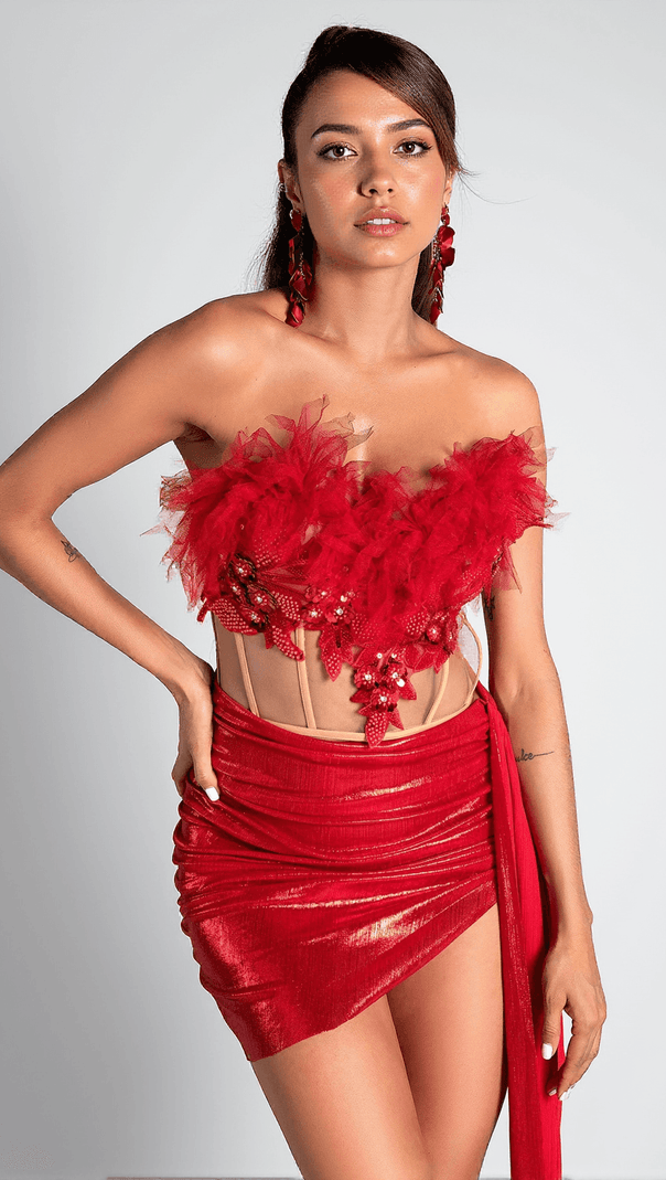 AIIZIE PELAGIA FEATHER CORSET METALLIC 2 PIECE SET - product image