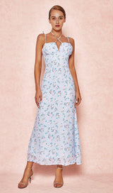 PALE BLUE FLORAL SUMMER MAXI DRESS