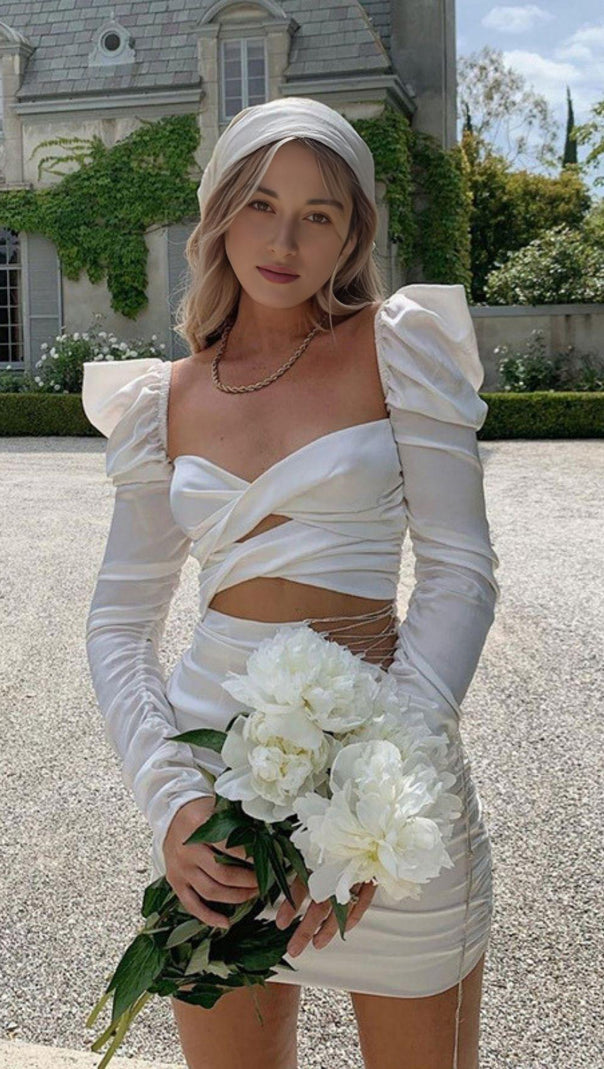 AIIZIE WHITE CUT OUT STAIN DRESS - product image