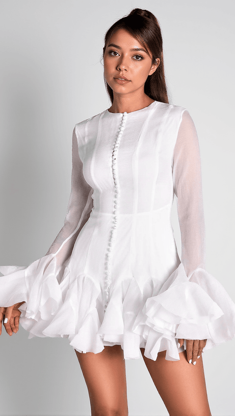 CALLIOPE LONG SLEEVE RUFFLE MINI DRESS