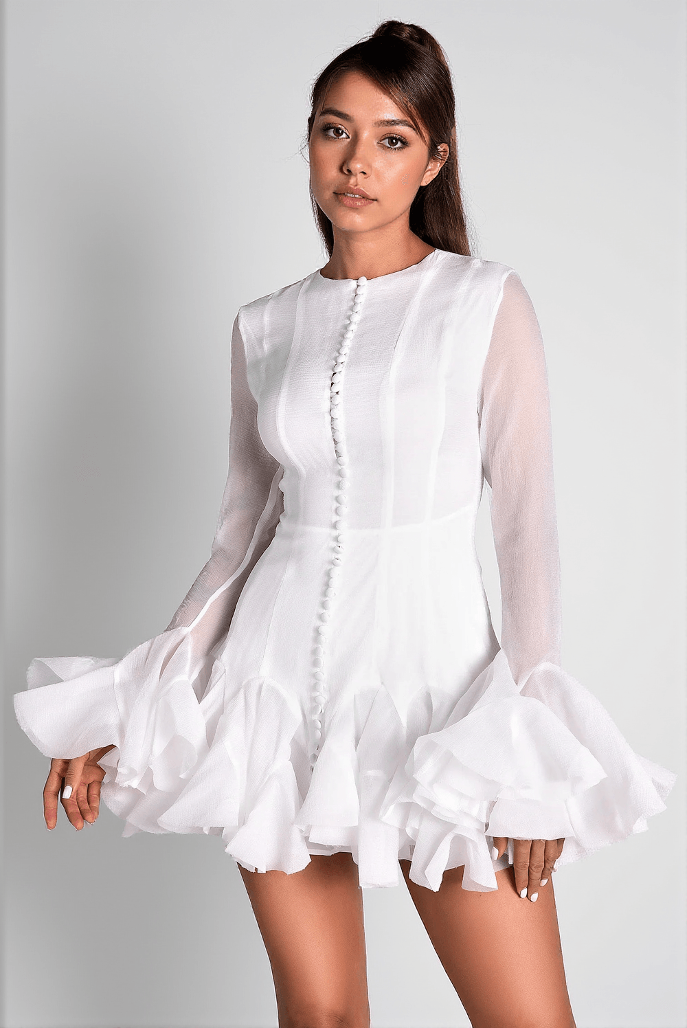 CALLIOPE LONG SLEEVE RUFFLE MINI DRESS