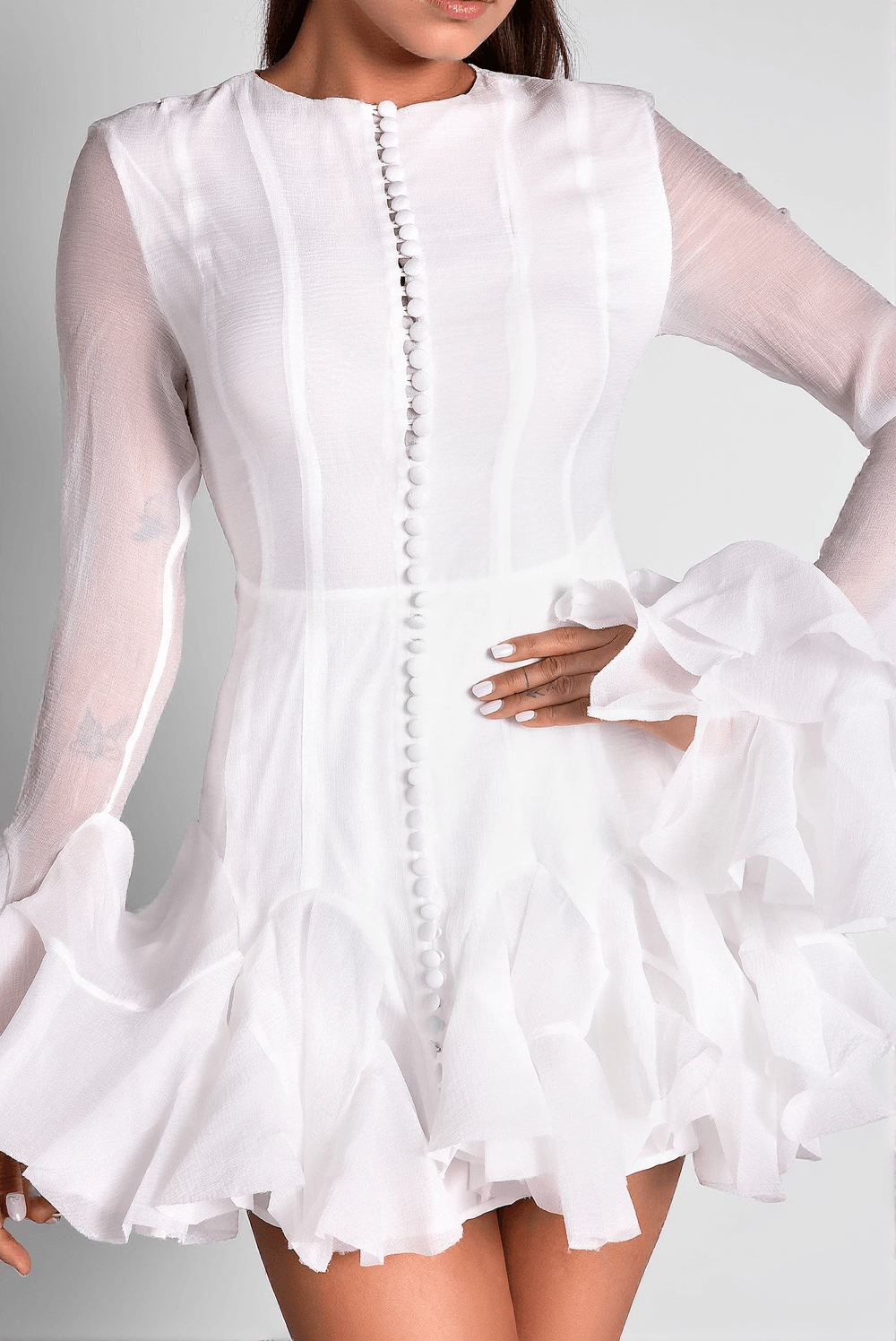 CALLIOPE LONG SLEEVE RUFFLE MINI DRESS