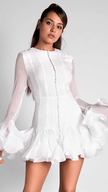 CALLIOPE LONG SLEEVE RUFFLE MINI DRESS