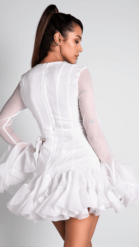 CALLIOPE LONG SLEEVE RUFFLE MINI DRESS