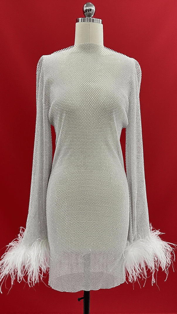 AIIZIE XANTHE RHINESTONE MESH MINI DRESS IN WHITE - product image