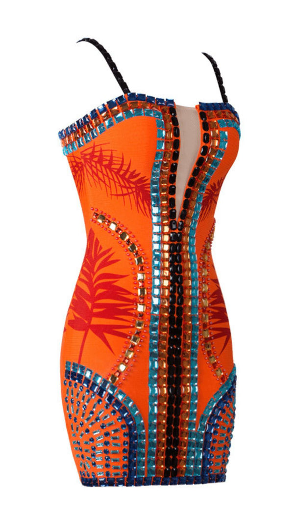 AIIZIE EMBELLISHMENT BANDAGE DRESS IN ORANGE - product image