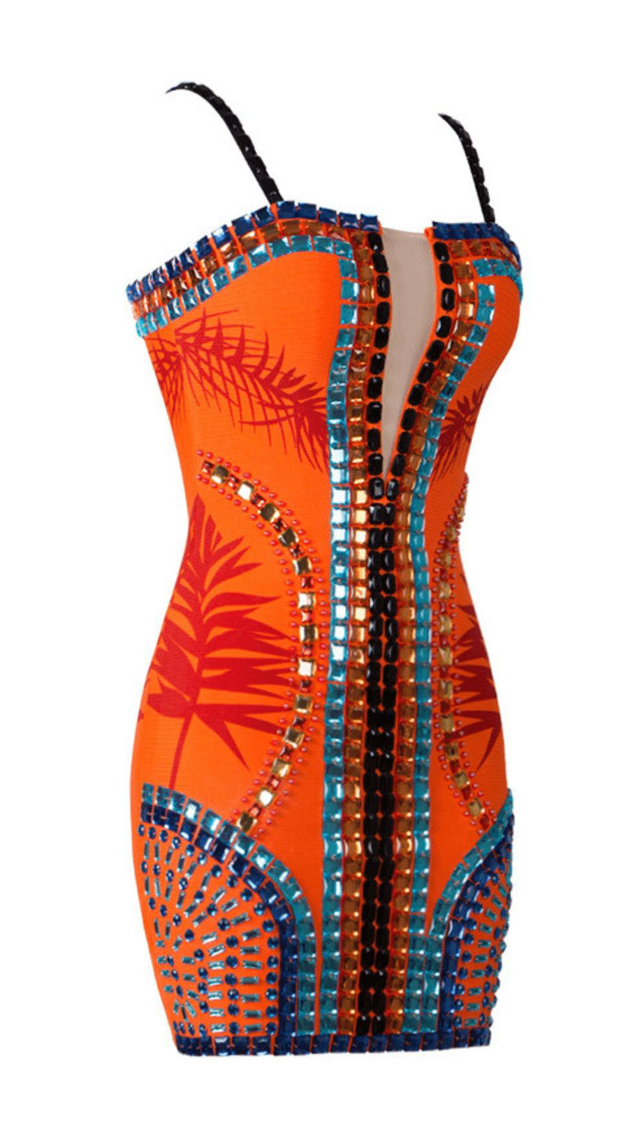 EMBELLISHMENT BANDAGE DRESS IN ORANGE