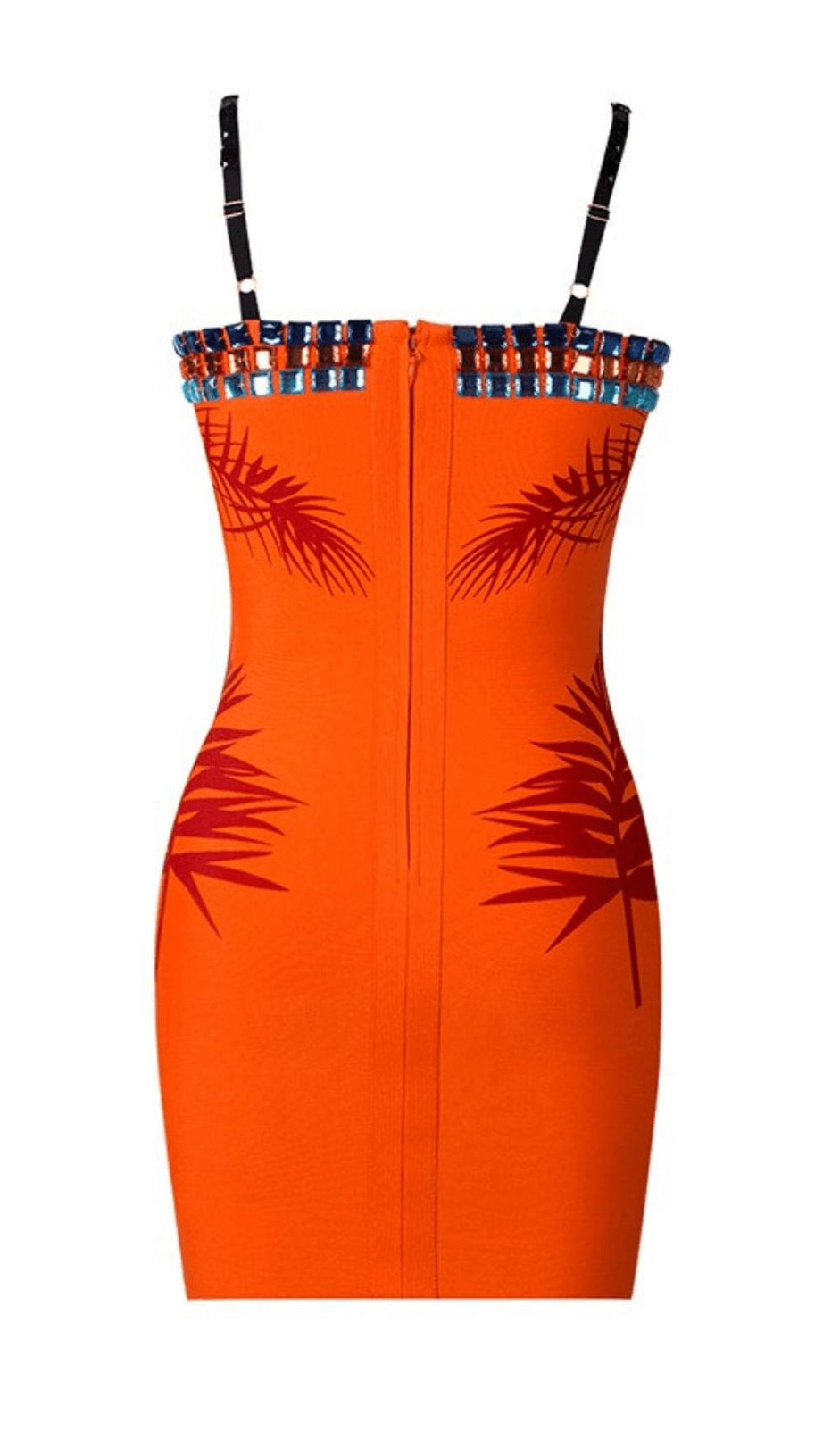 EMBELLISHMENT BANDAGE DRESS IN ORANGE