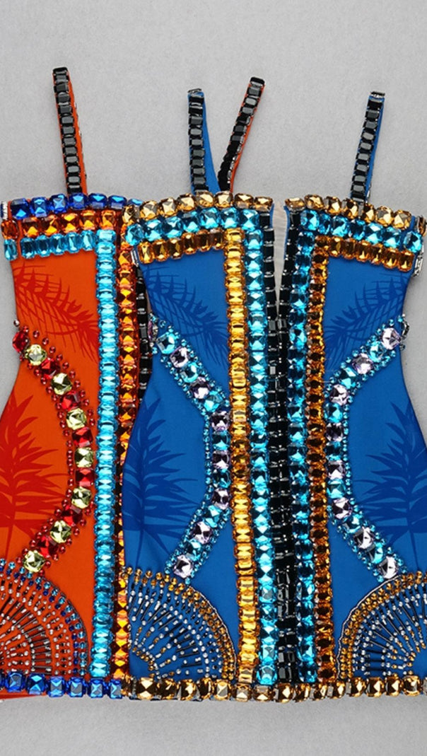 AIIZIE EMBELLISHMENT BANDAGE DRESS IN ORANGE - product image