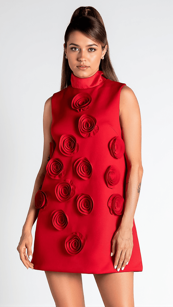 AIIZIE NONYAH HIGH NECK 3D FLOWER MINI DRESS - product image