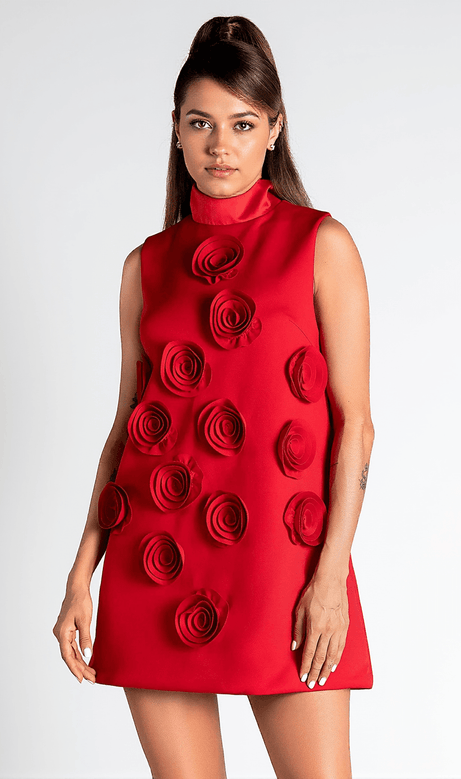 Nonyah High Neck 3D Flower Mini Dress