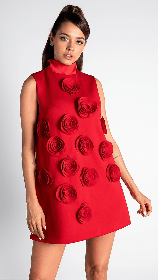 AIIZIE NONYAH HIGH NECK 3D FLOWER MINI DRESS - product image