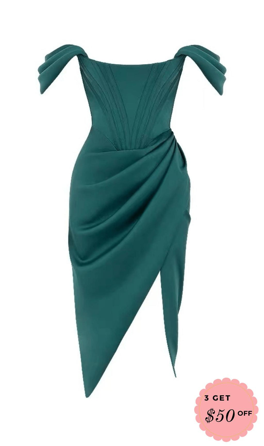 ABITO MIDI SENZA SPALLINE CON RUCHES COLOR SMERALDO