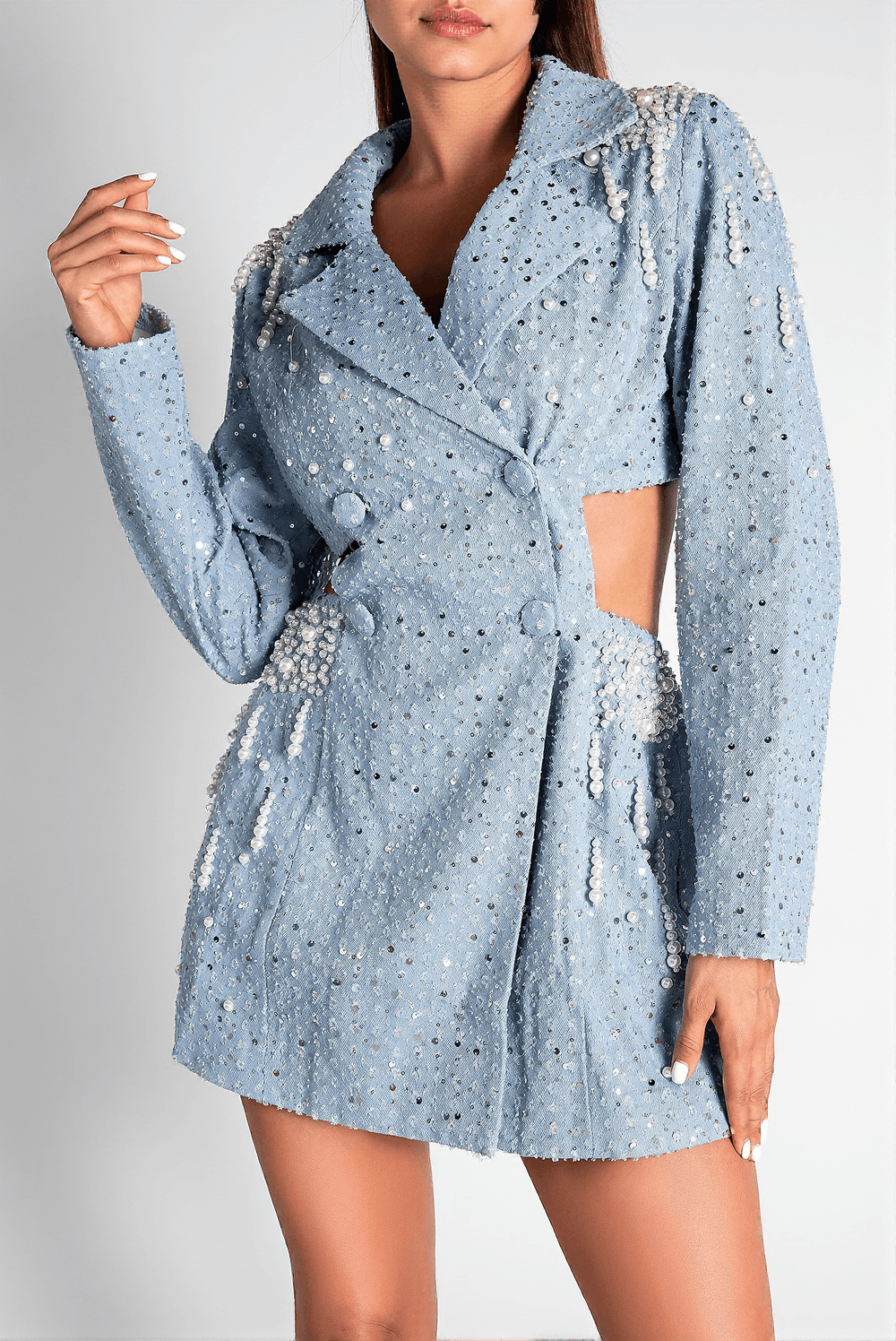 PIPTISA PEARL CUTOUT TUXEDO DRESS