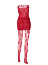 STRAPLESS LACE MINI DRESS IN RED