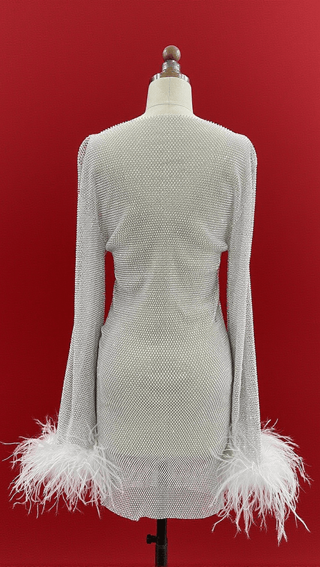 Xanthe – Weißes Minikleid aus Netzstoff mit Strass