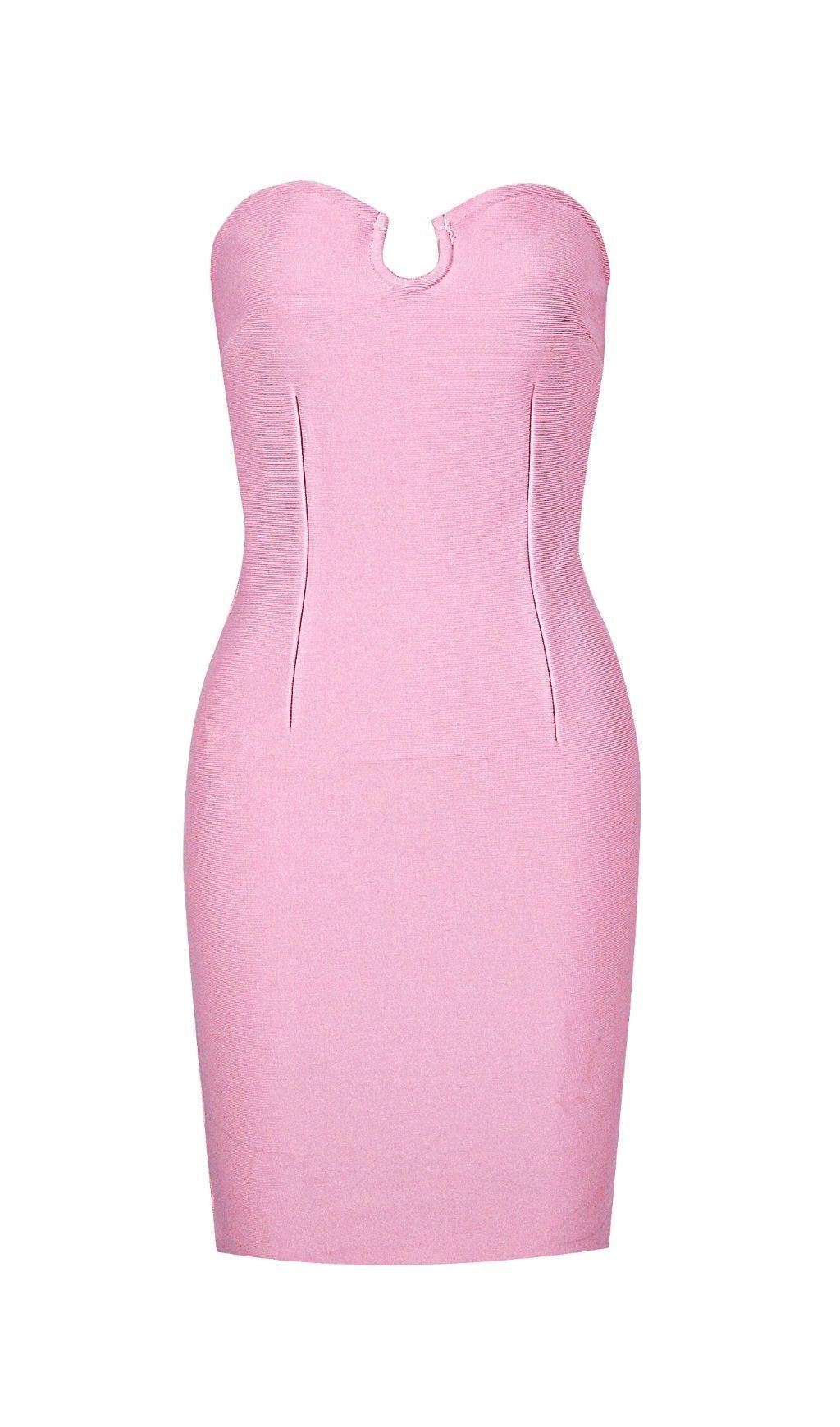 MINI ABITO SENZA SPALLINE CON BENDAGGI ROSA