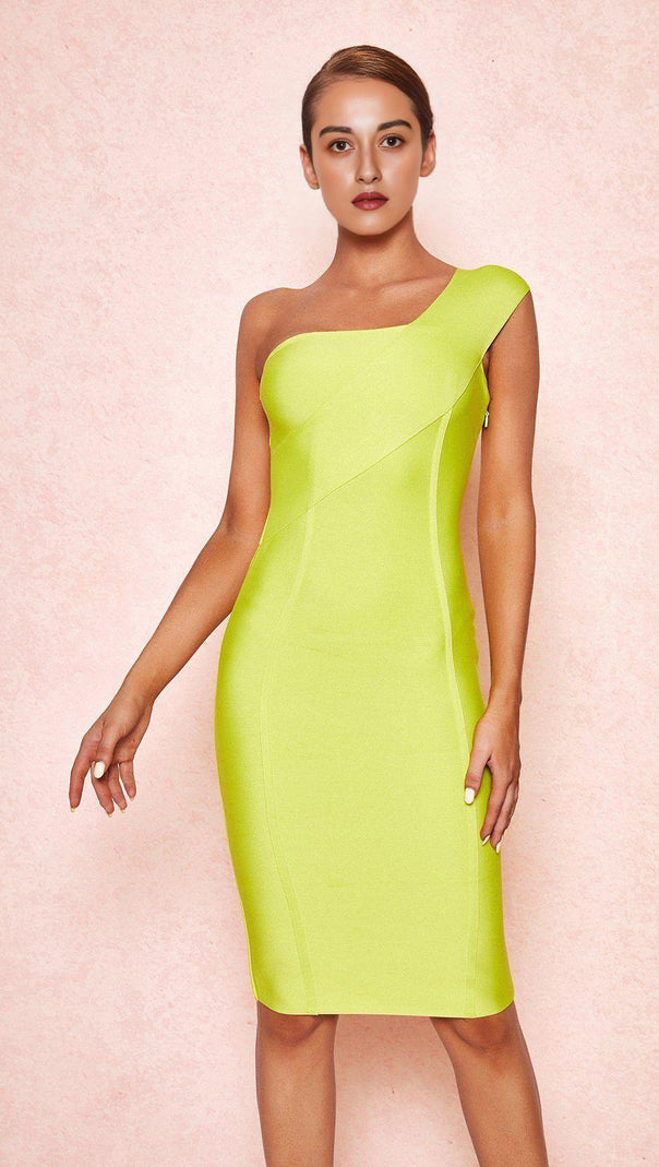 AIIZIE NEON YELLOW BANDAGE MIDI DRESS - product image