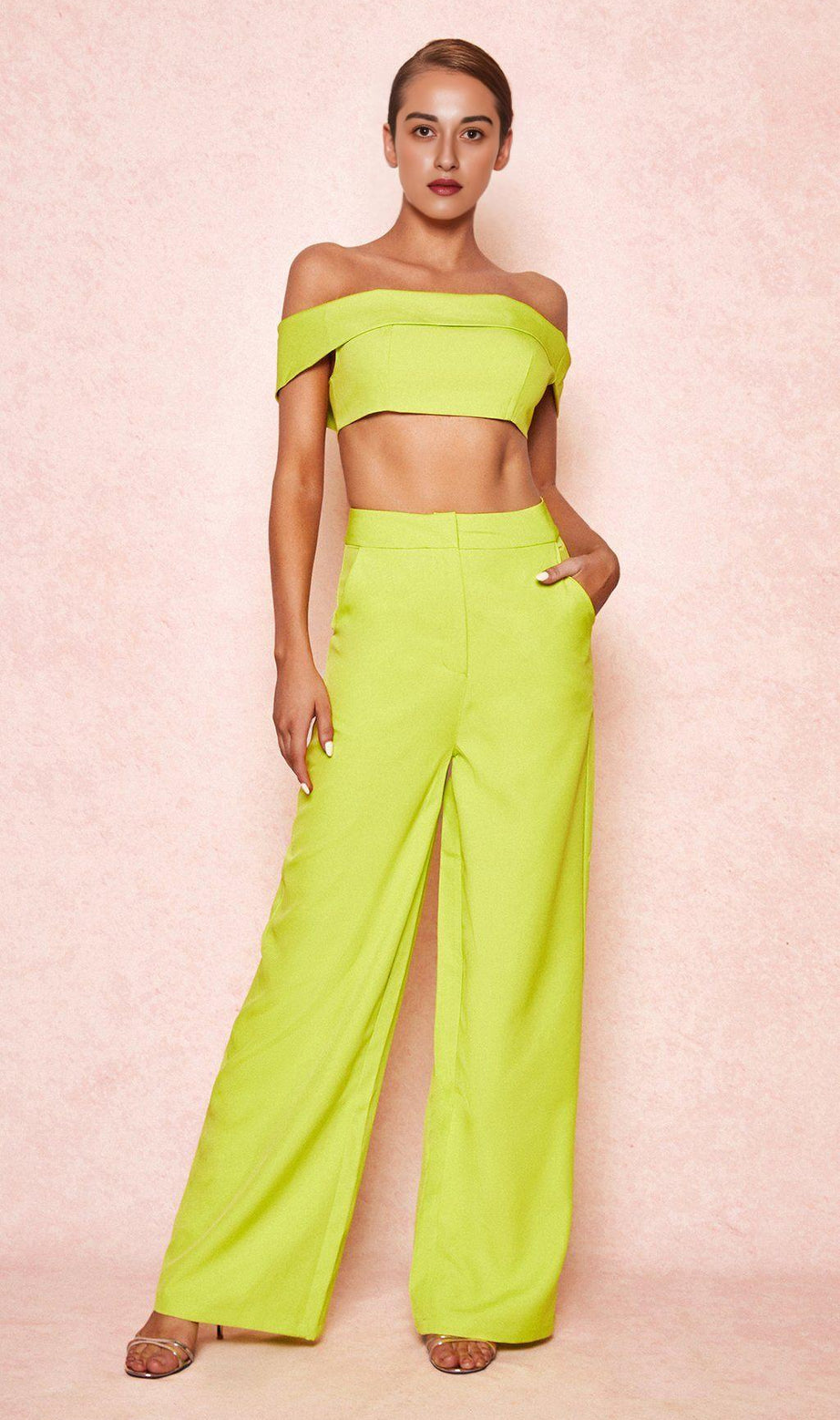PANTALONI A GAMBA LARGA VERDE NEON