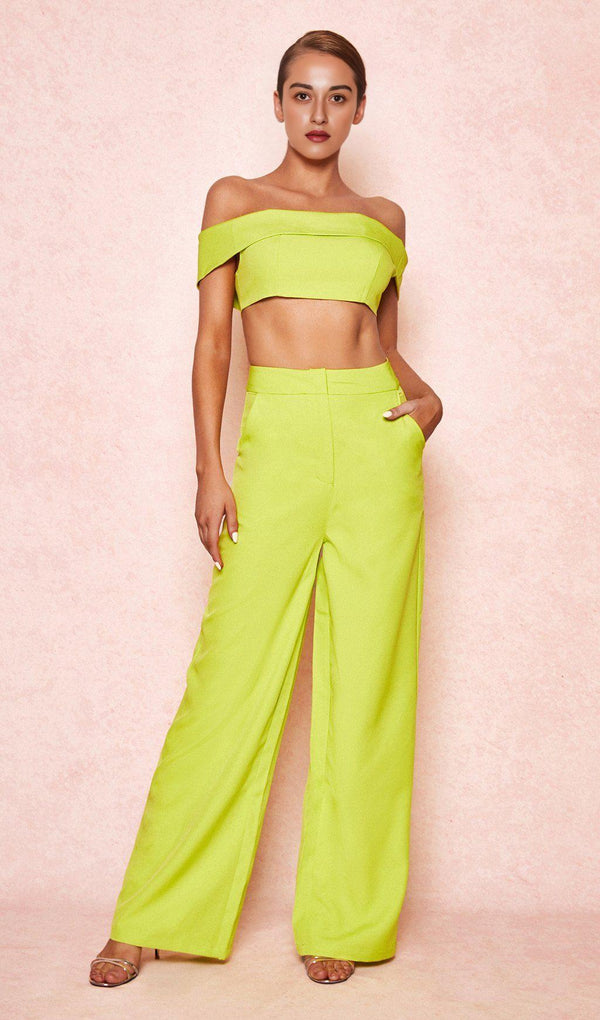 NEON GREEN WIDE LEG TROUSERS