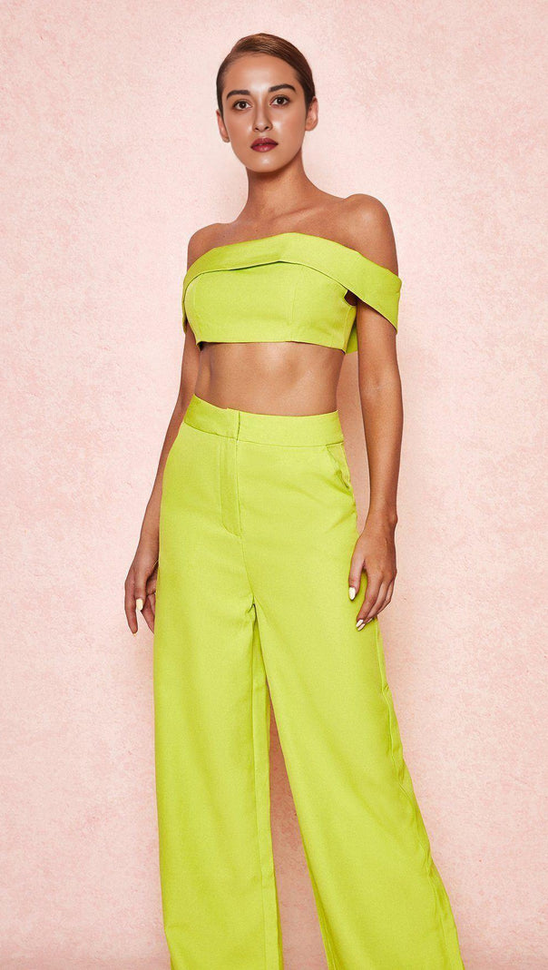 AIIZIE NEON GREEN WIDE LEG TROUSERS - product image