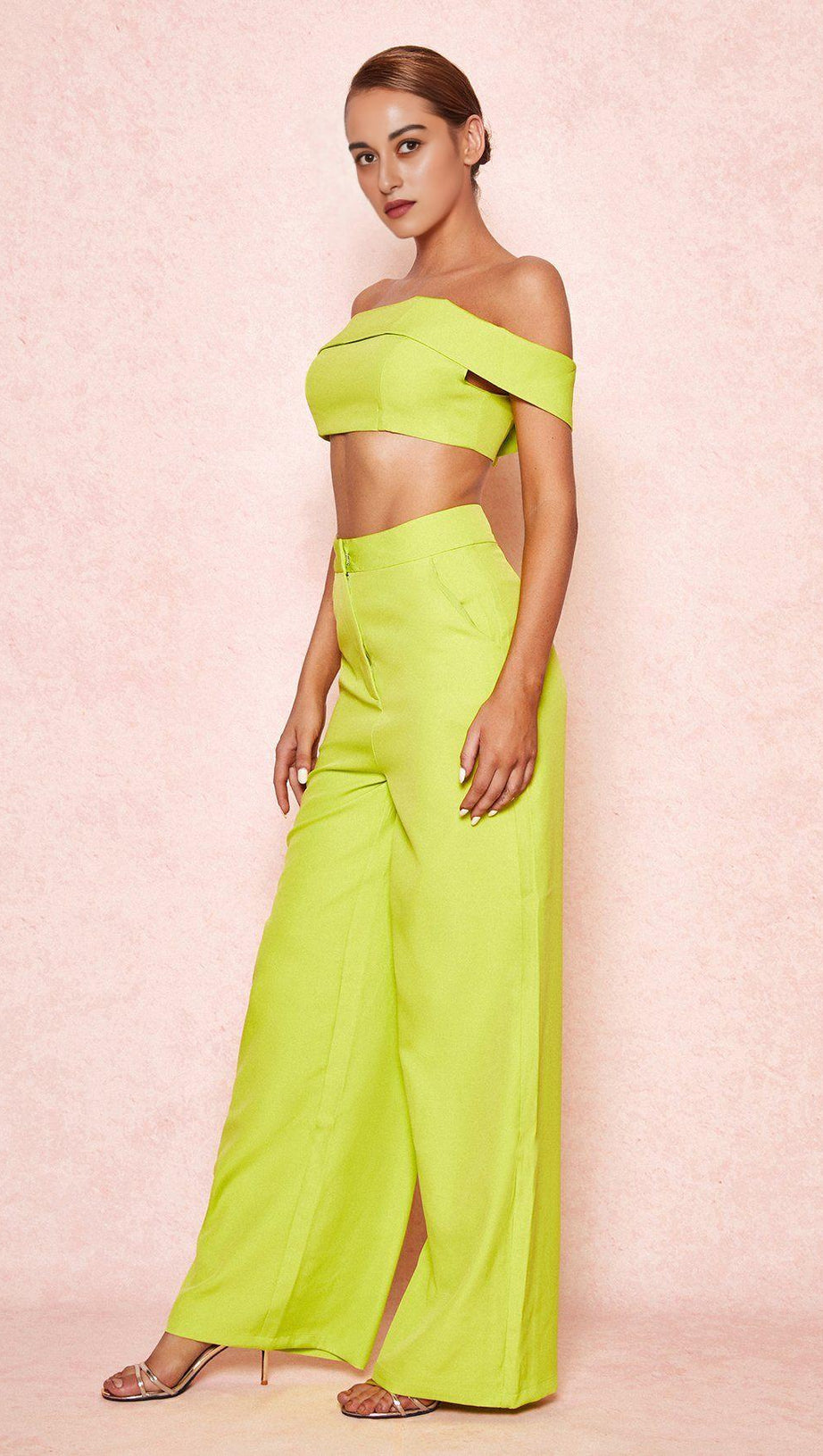NEON GREEN WIDE LEG TROUSERS