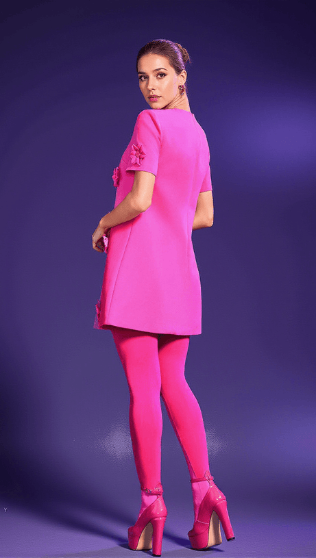 DASHIELL SHORT SLEEVE FLORAL EMBELLISHED MINI DRESS